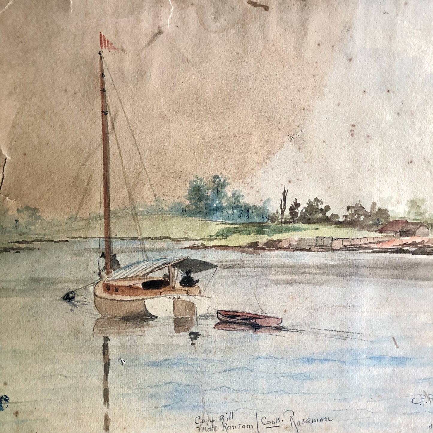 Antique Nautical Watercolor Painting by C.P. Roseman (c.1905)