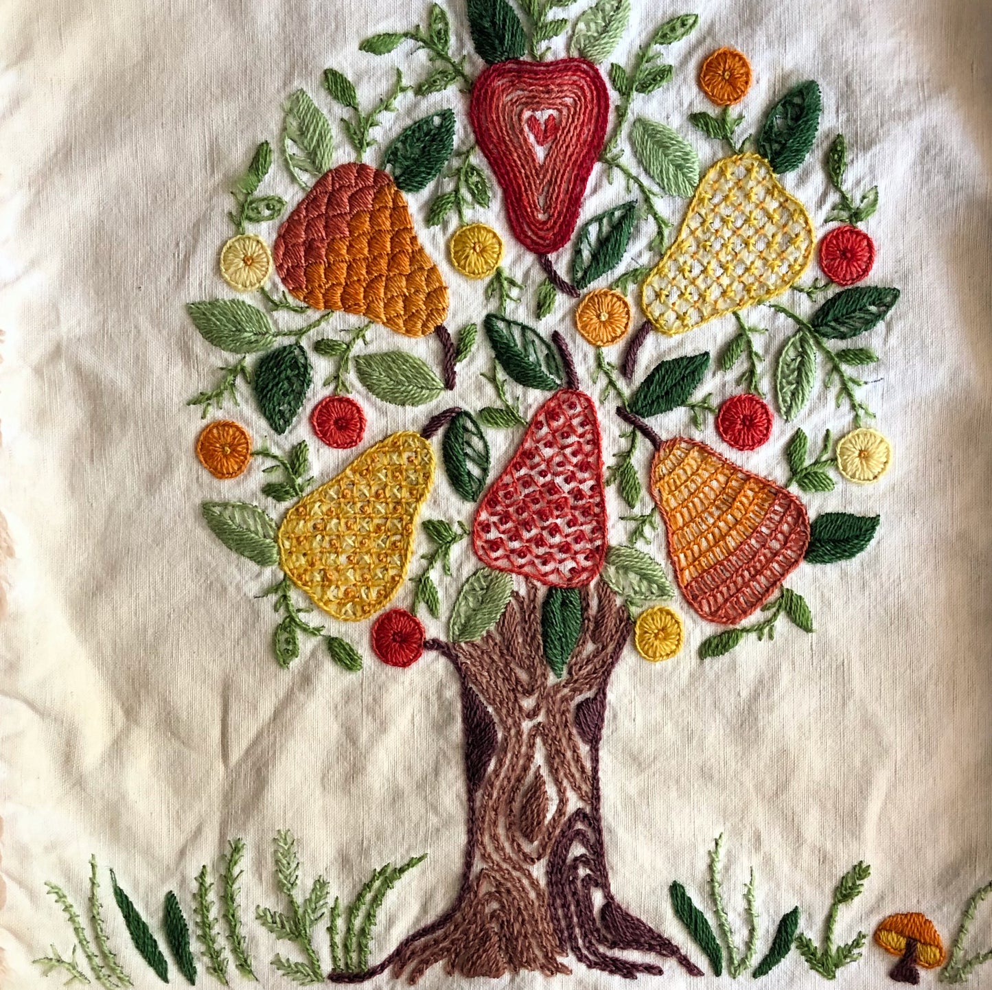 Vintage Embroidered Fall Pillow Covers, Set of 2 (c.1960s)