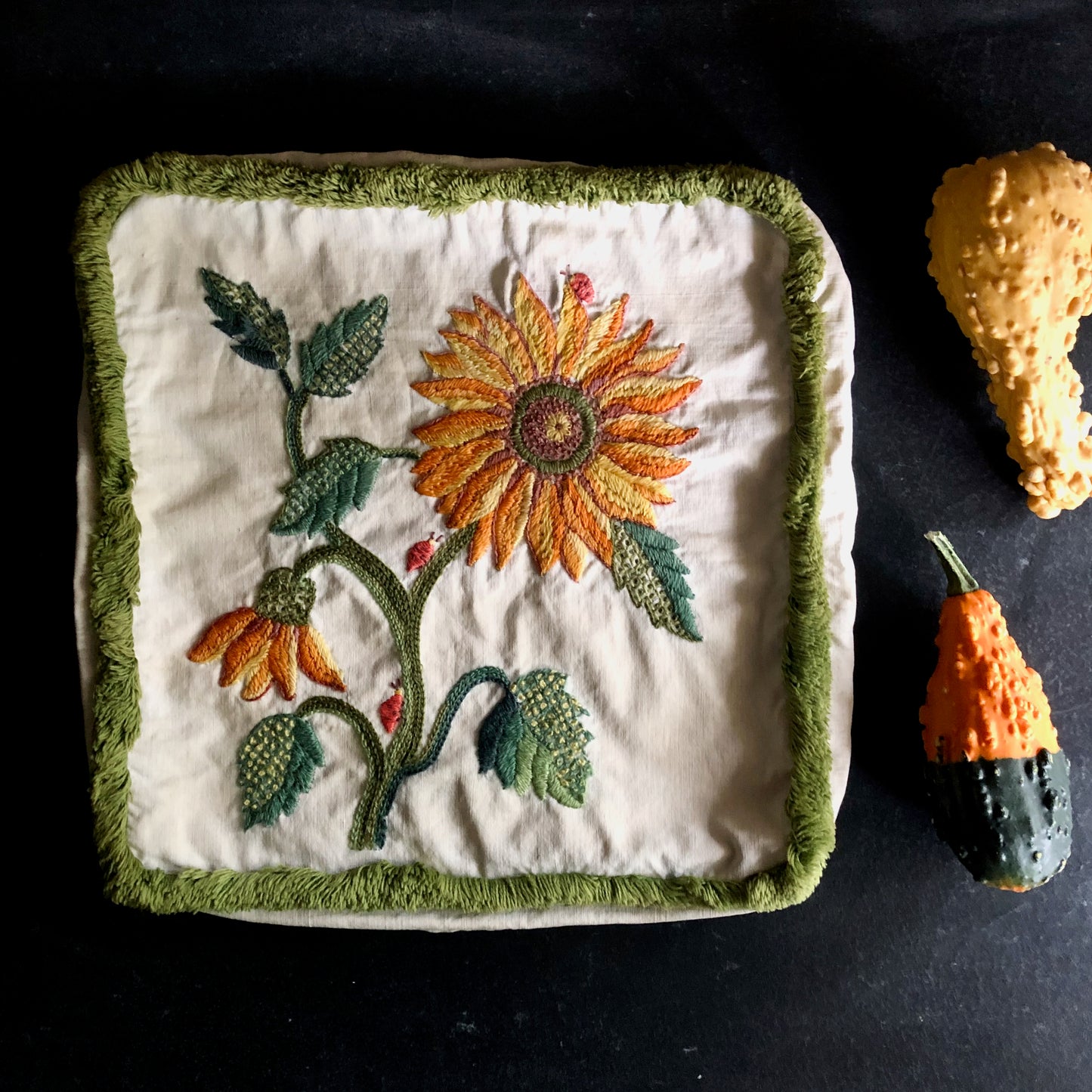 Vintage Embroidered Fall Pillow Covers, Set of 2 (c.1960s)