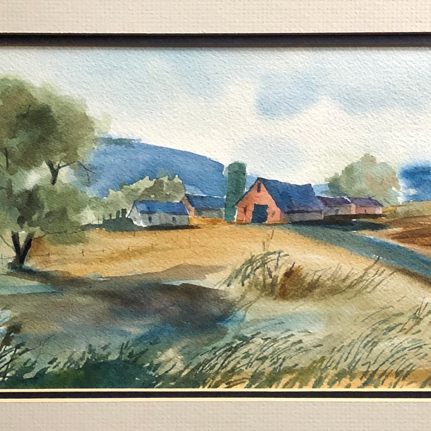 Farm Landscape Watercolor Painting by Druci Gault (late 20th c.)