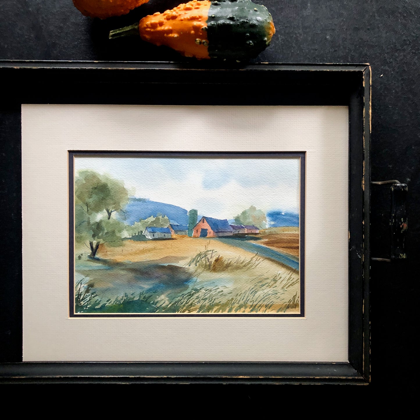 Farm Landscape Watercolor Painting by Druci Gault (late 20th c.)