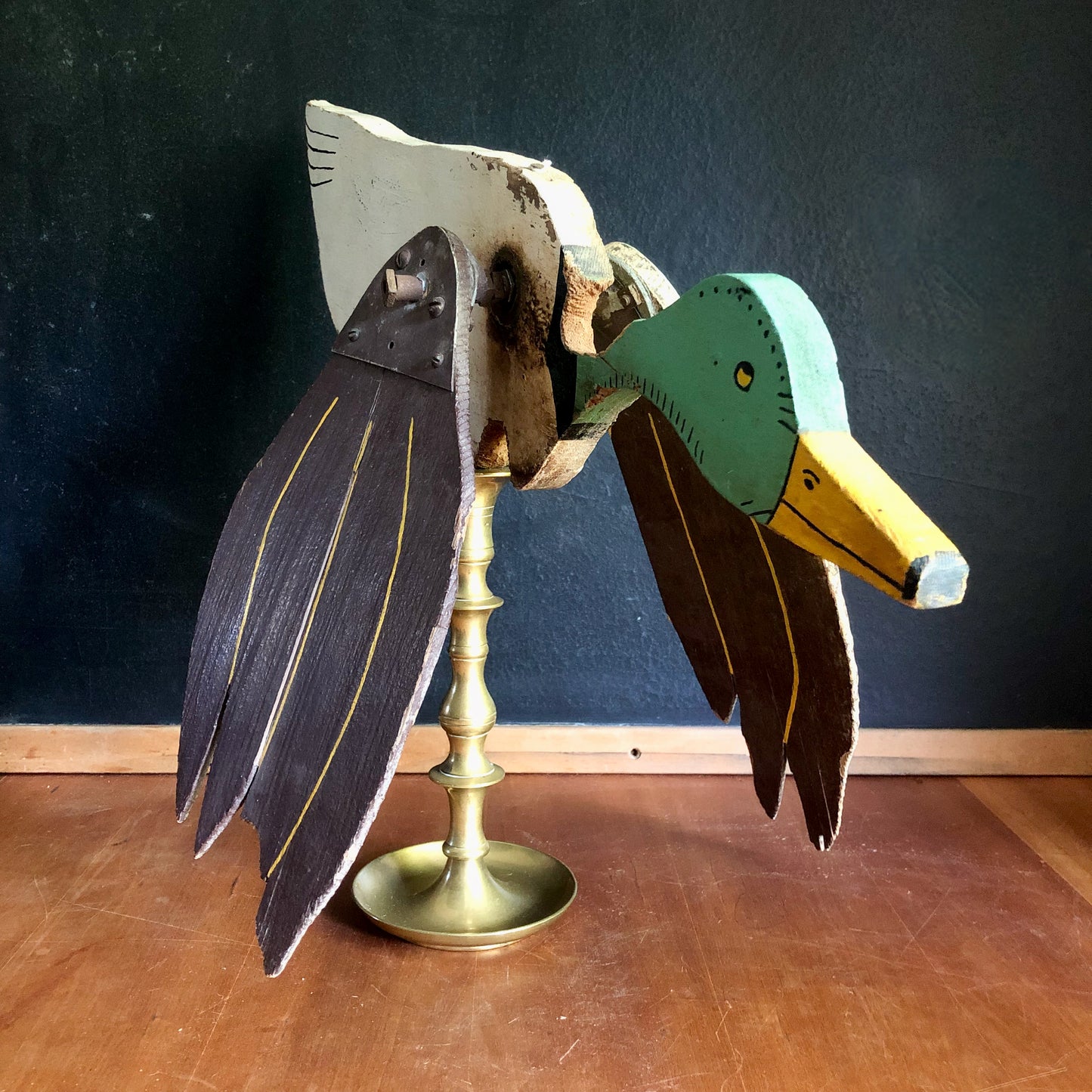 Vintage Folk Art Wooden Duck Whirligig