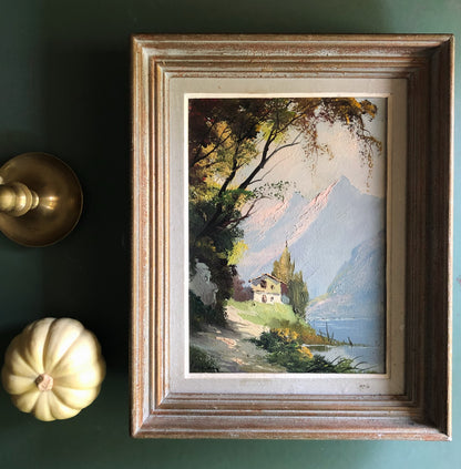 Vintage Mountain Landscape Oil Painting