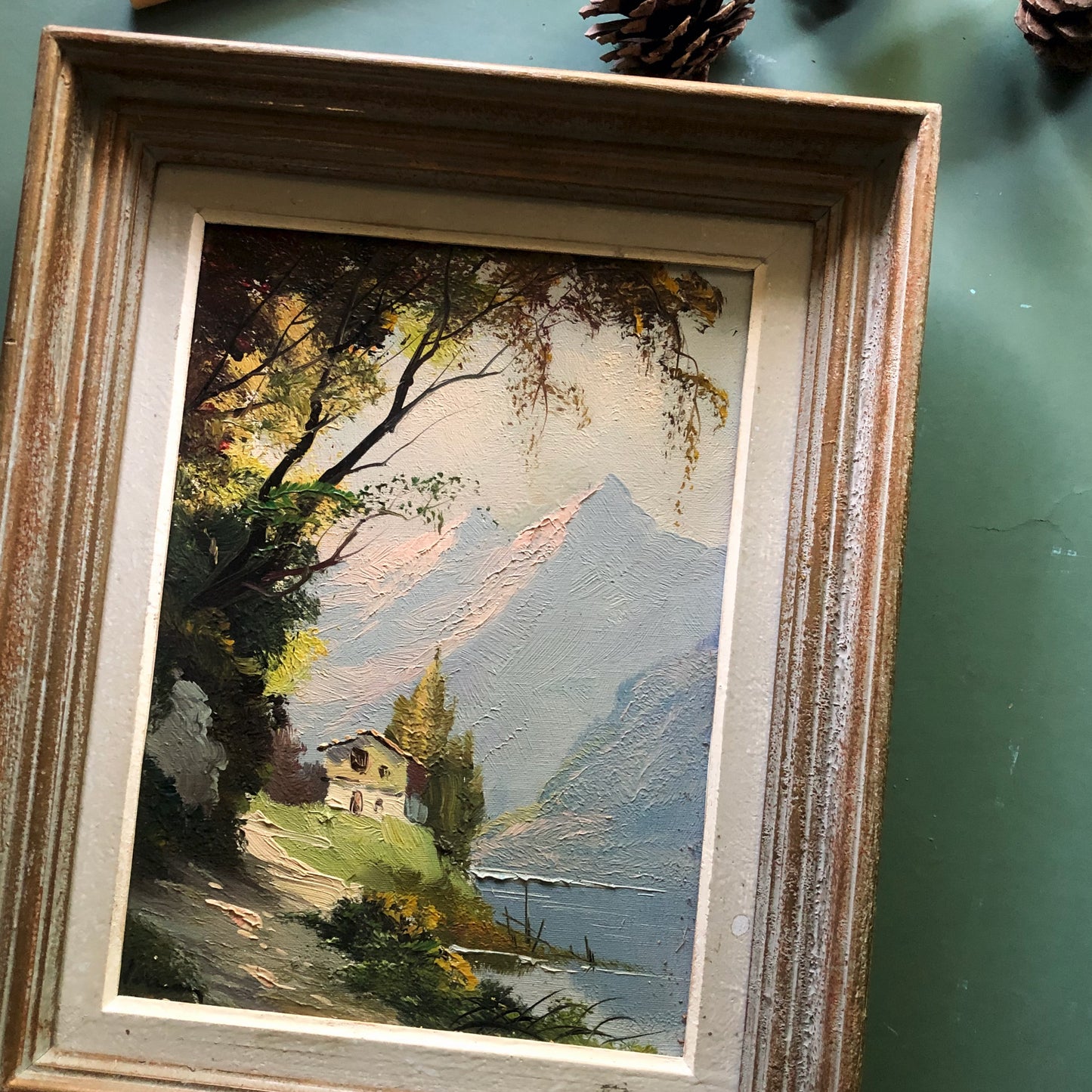 Vintage Mountain Landscape Oil Painting