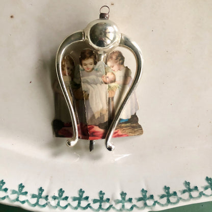 Antique German Glass Ornament Lyre with Paper Girls (c.1900s)