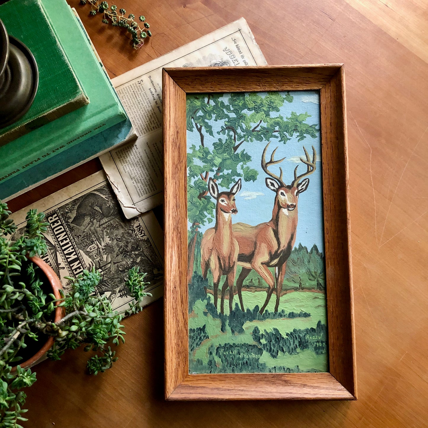 Two Vintage Paint By Numbers Deer in the Woods (c.1960s)
