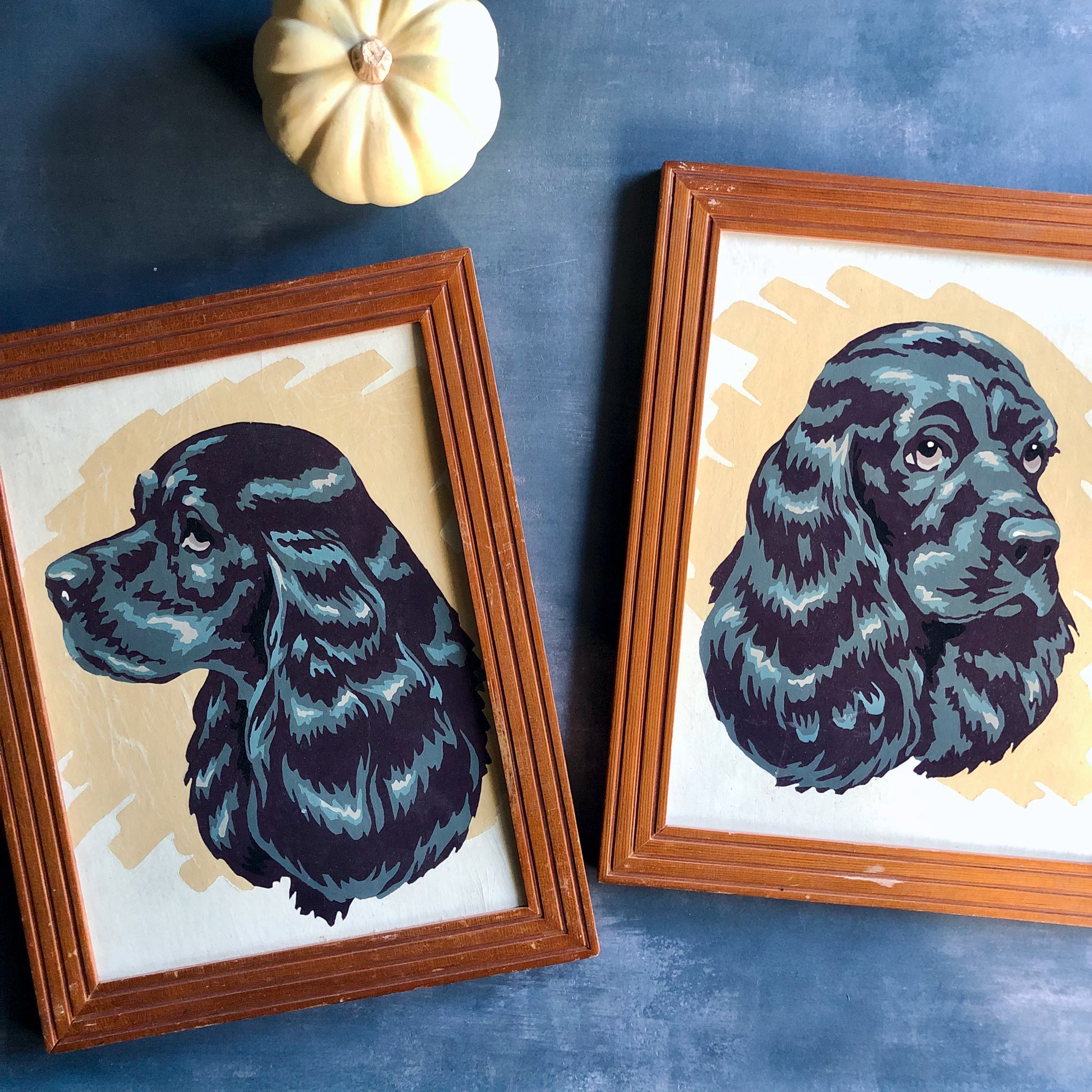 Mid Century Paint By Numbers Cocker Spaniel Dog Portraits (c.1950s)