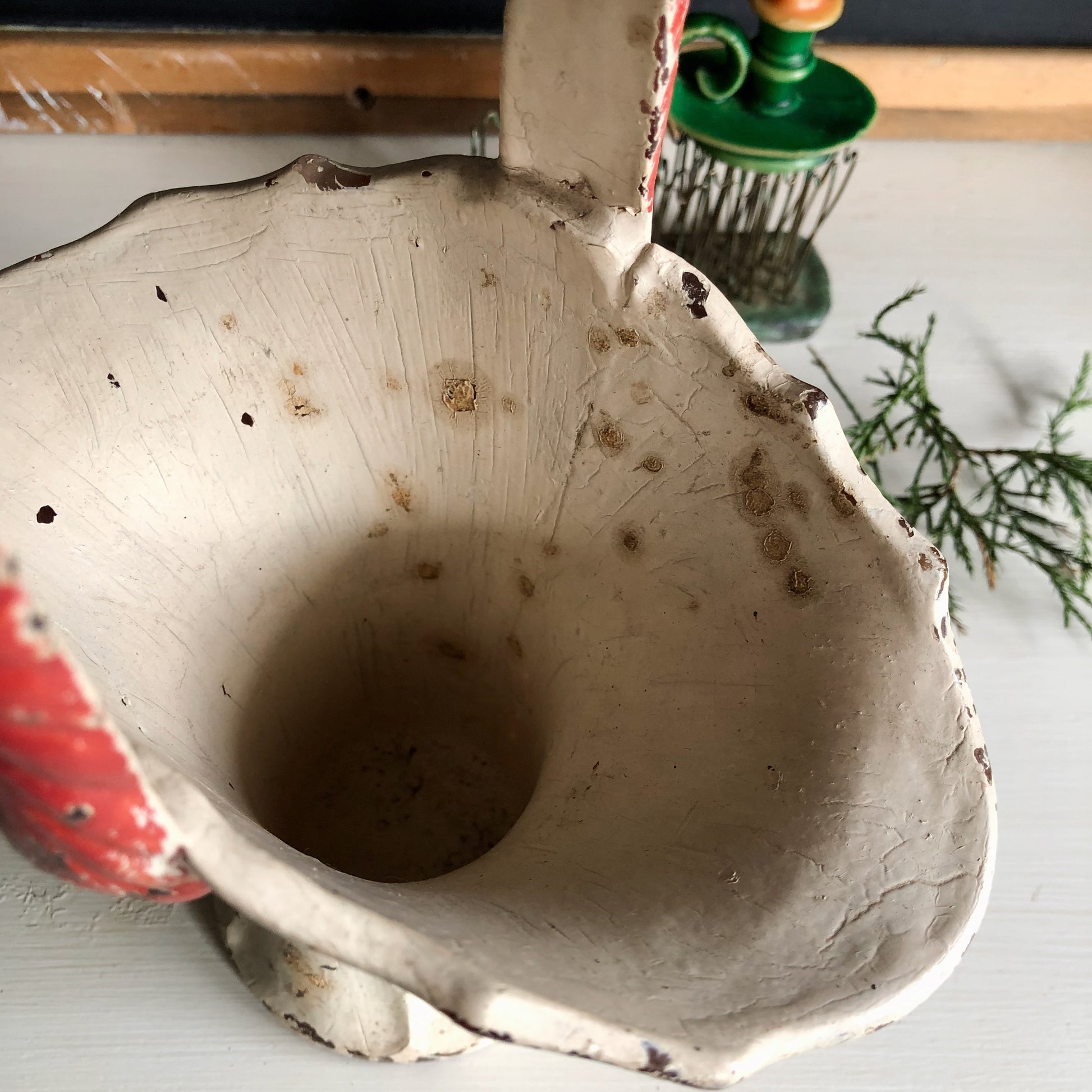 Vintage Painted Christmas Basket Fan Vase