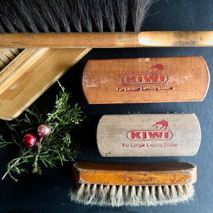Vintage Wooden Horse Hair Utility Brushes, Set of 5