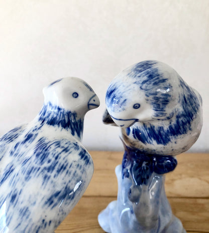 Blue and White Asian Parrot Figurines (c.1940s)