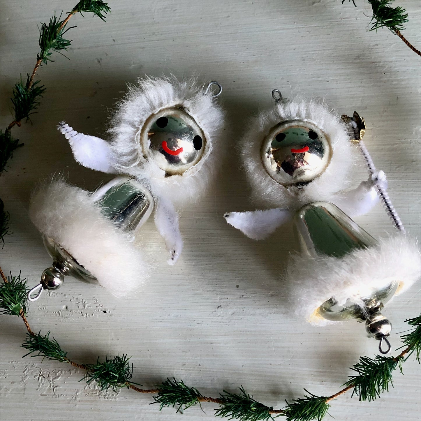 Vintage Pipe Cleaner Snow Baby Ornaments (c.1960s)