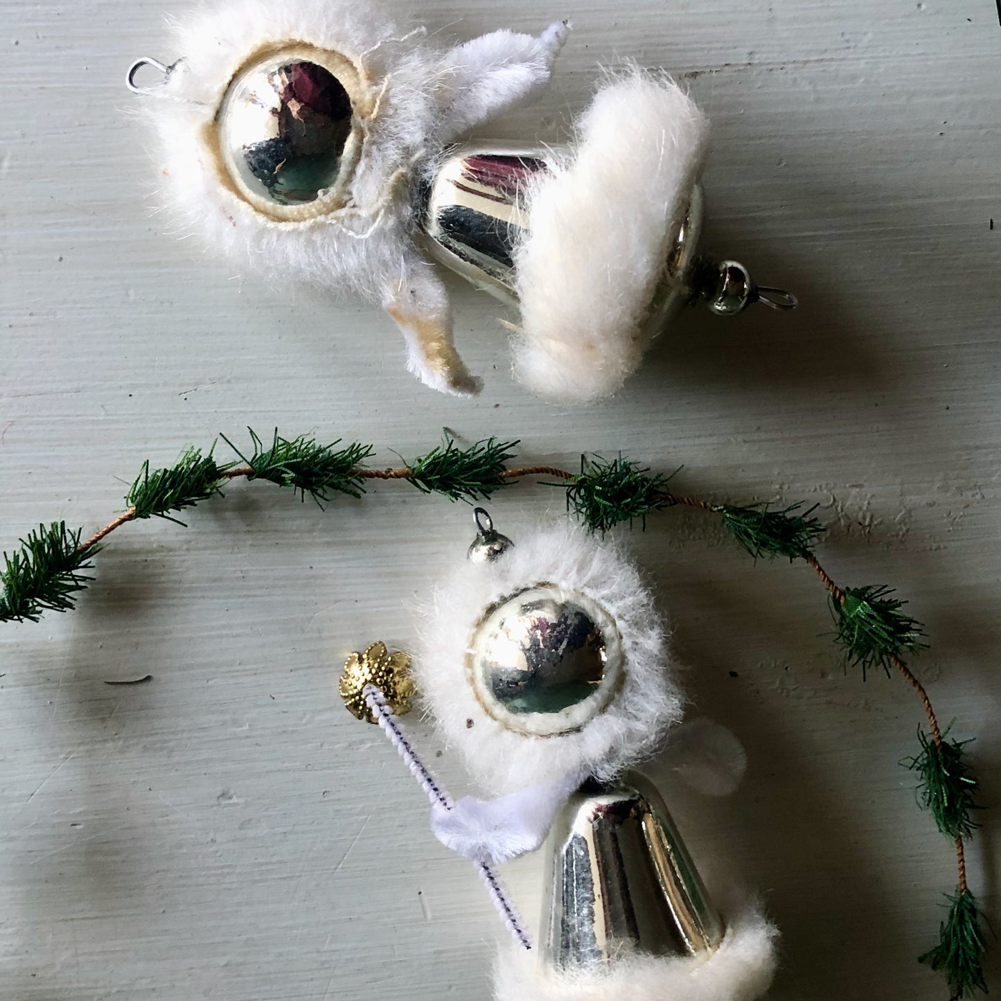 Vintage Pipe Cleaner Snow Baby Ornaments (c.1960s)