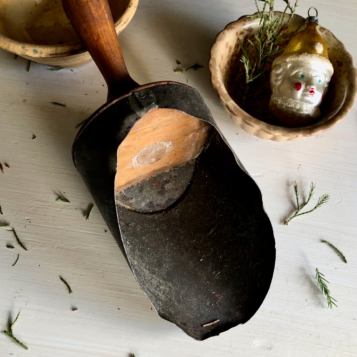 Antique Primitive Wood and Metal Grain Scoop (c.1940s)