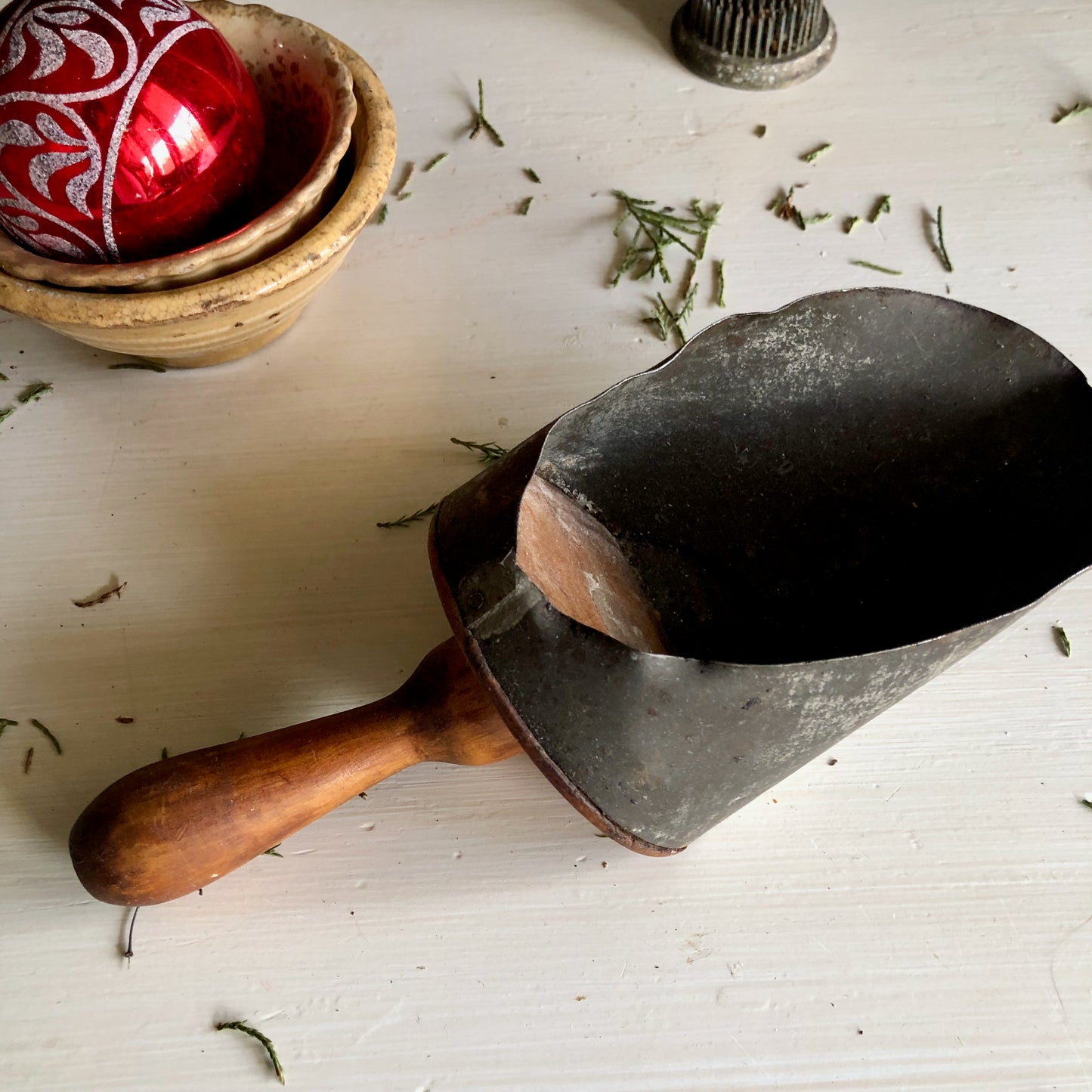 Antique Primitive Wood and Metal Grain Scoop (c.1940s)