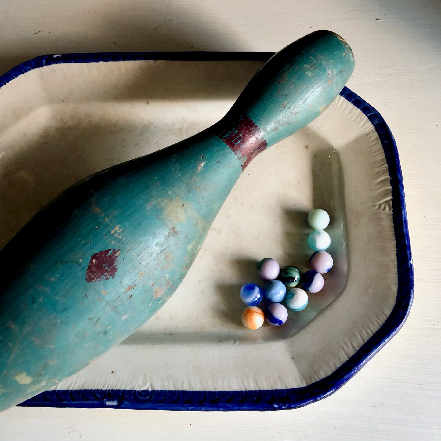 Vintage Green Striped Bowling Pin