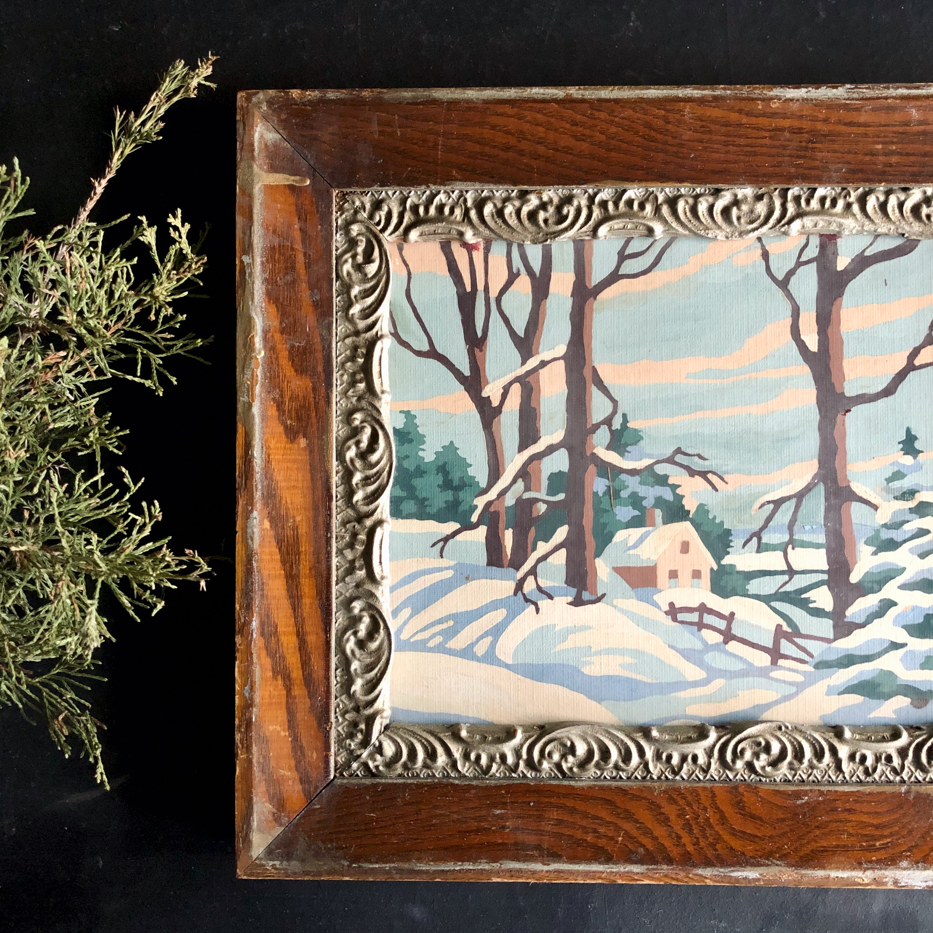 Lot of 2 Vintage Paint By store Number PBN Winter Landscape Snow Scene 12