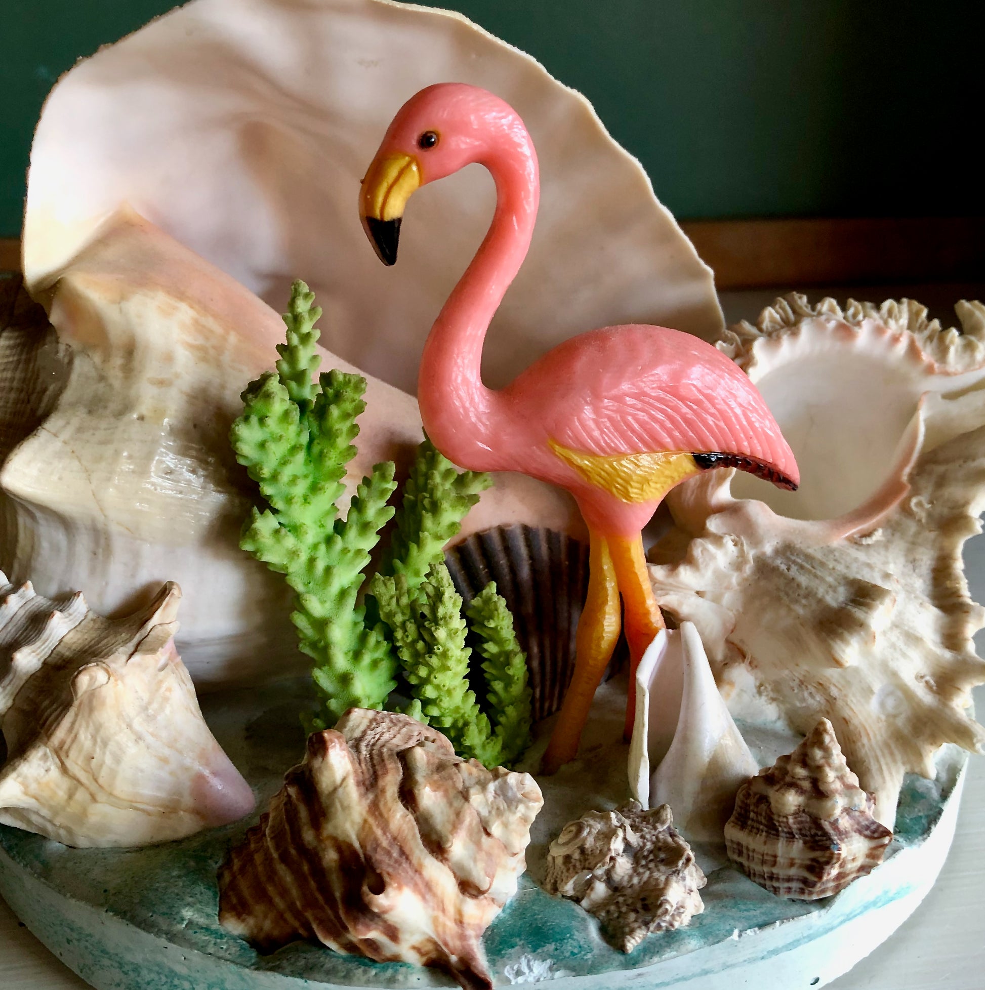 Kitschy Flamingo and Sea Shell Lamp (1950s)