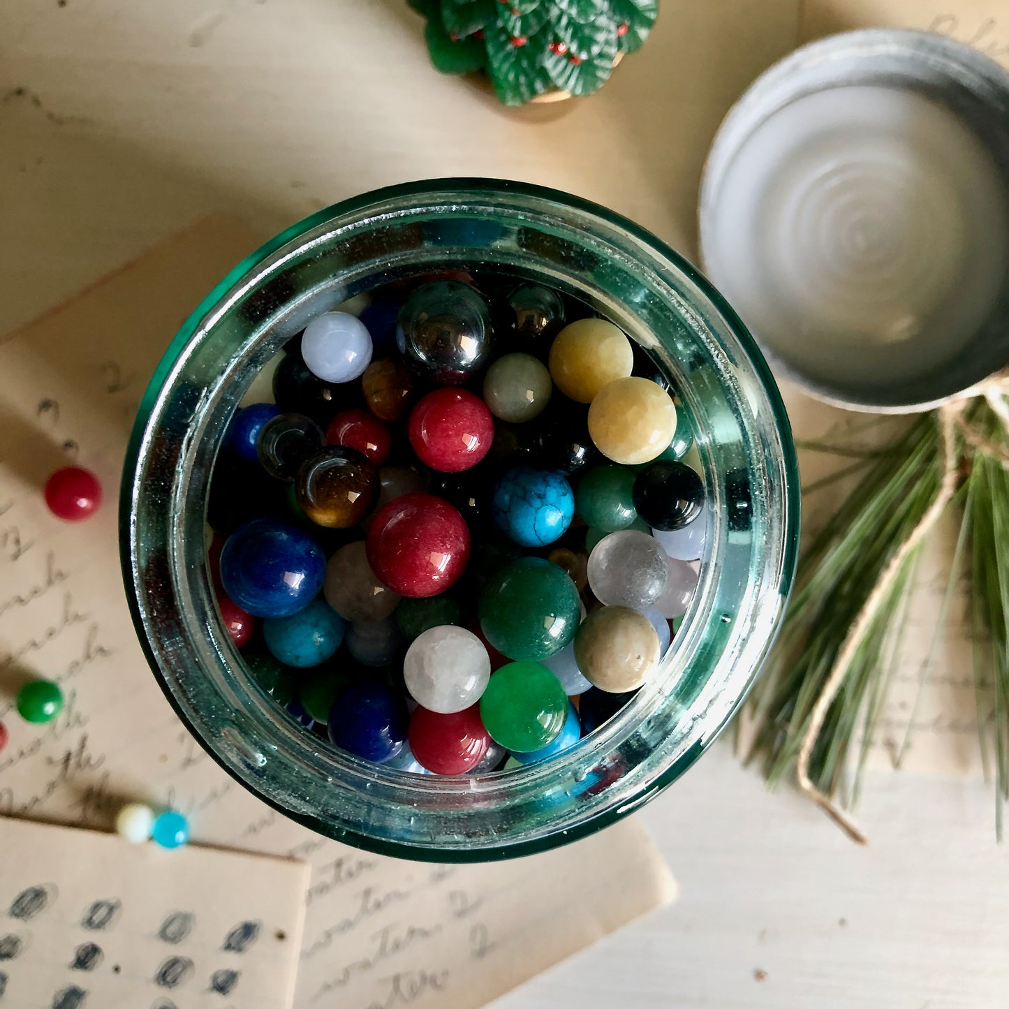 300+ Peewee Marbles in Antique Mason Jar