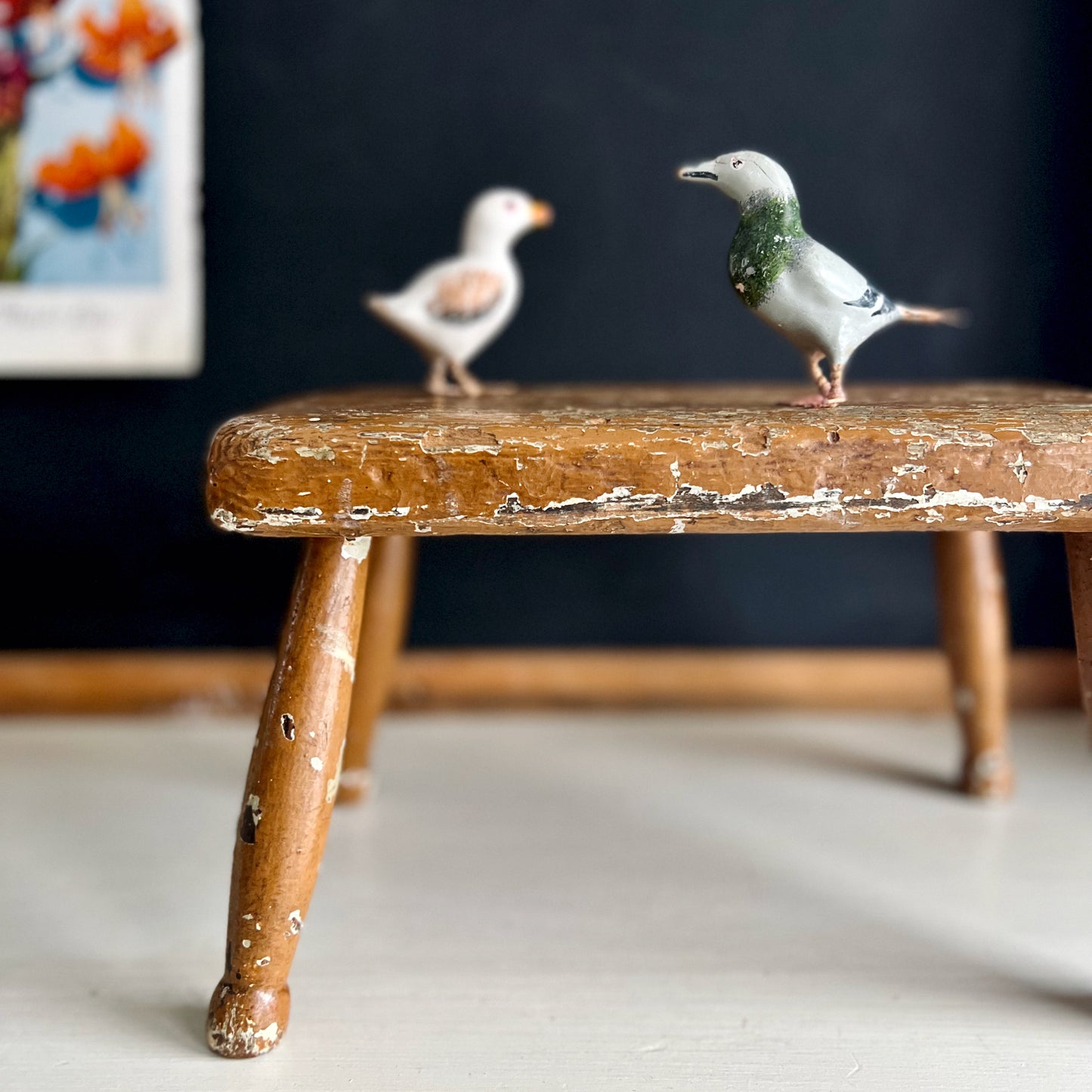 Rustic Painted Wooden Foot Stool (c.1900s)