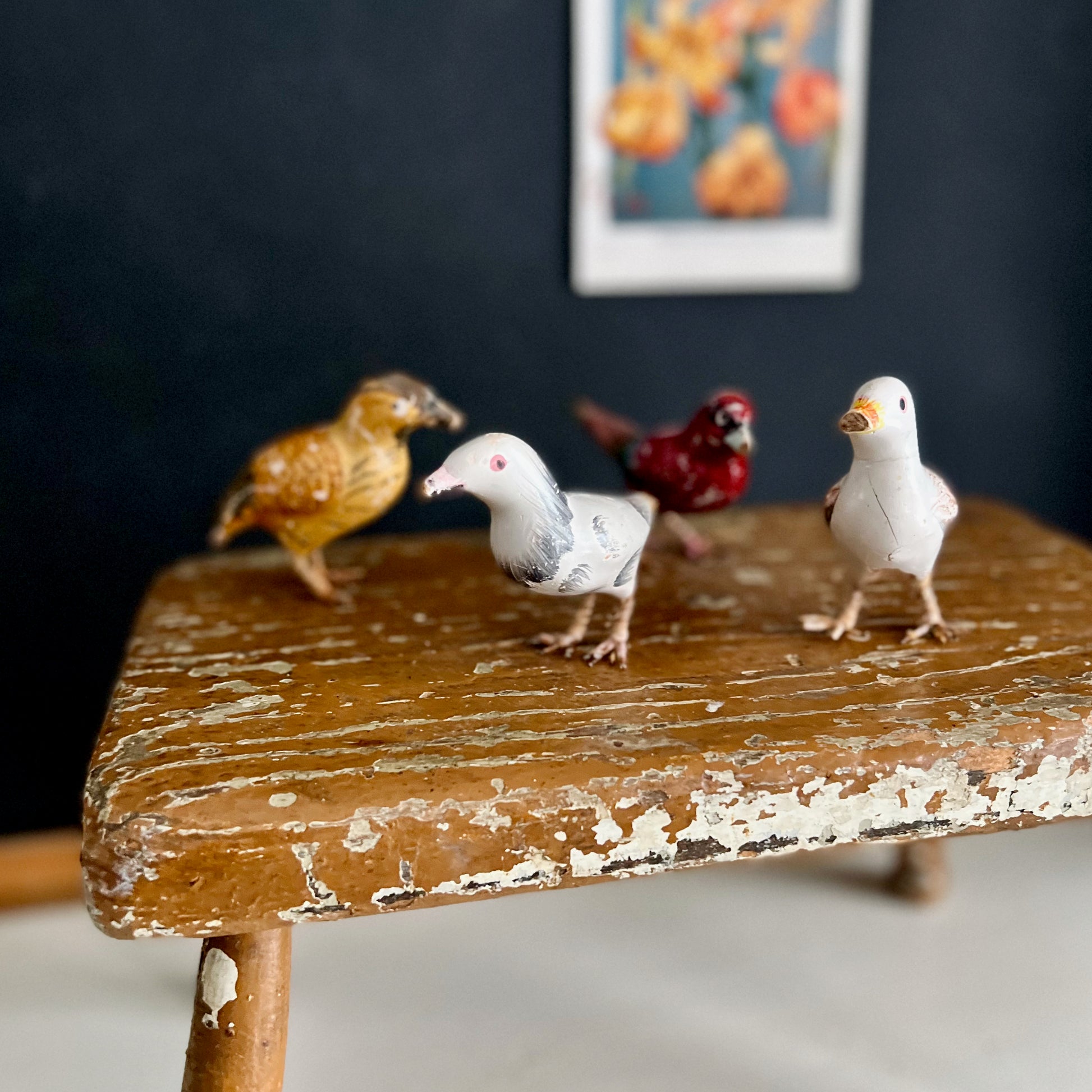 Vintage Decorative Wooden Bird Figurines, Set of 9