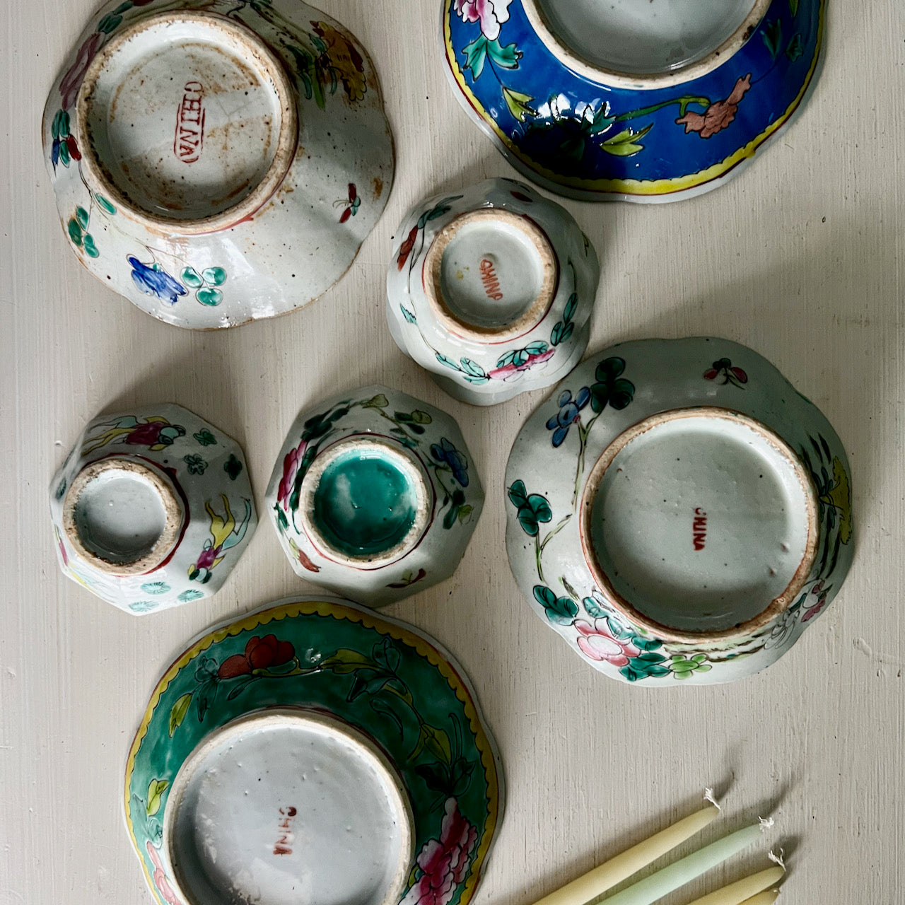 Antique Chinese Peasant Bowls, Set of 8 (c.1900s)