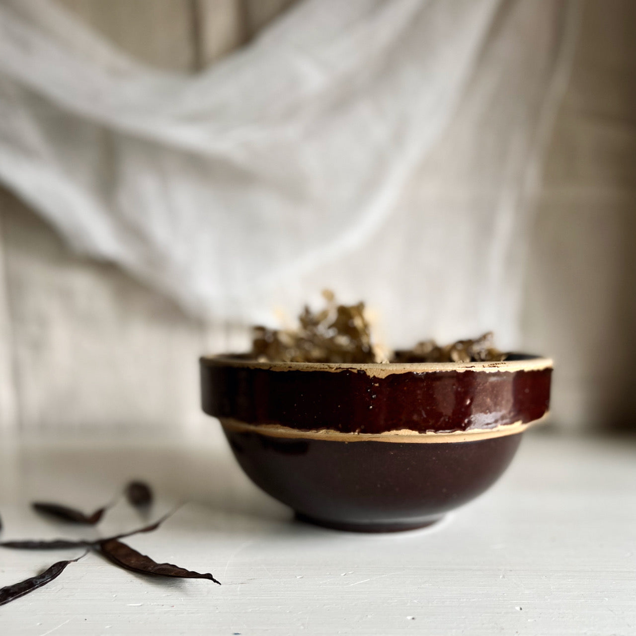 Antique Brown 7" Kitchen Crock Bowl (c.1930s)