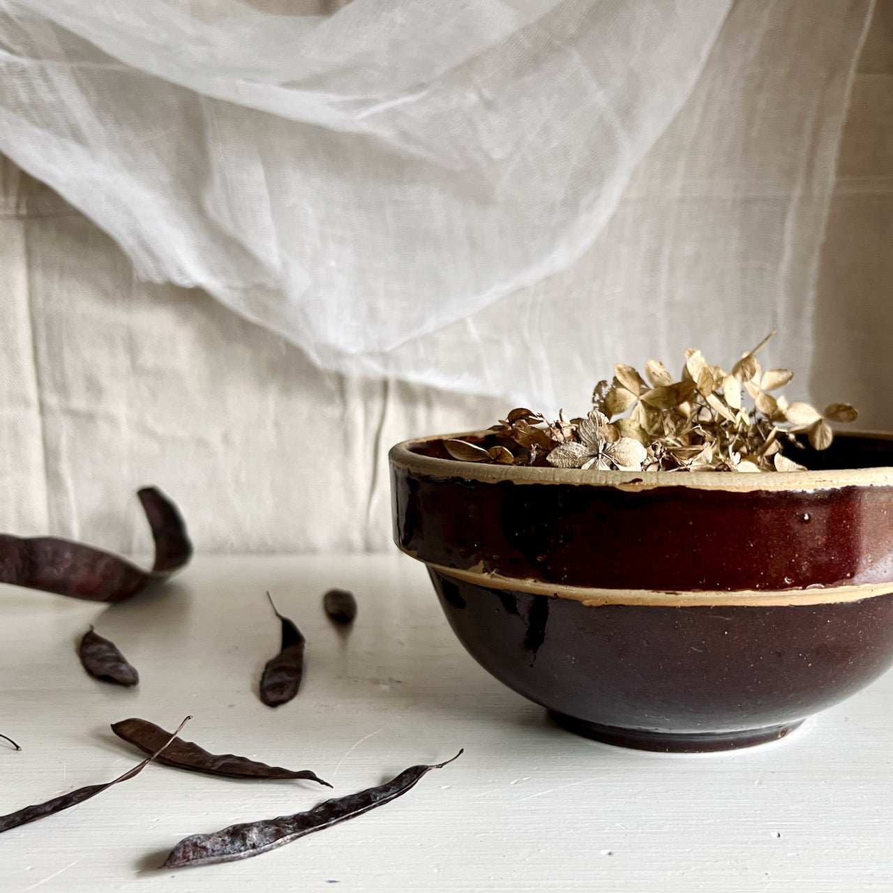 Antique Brown 7" Kitchen Crock Bowl (c.1930s)