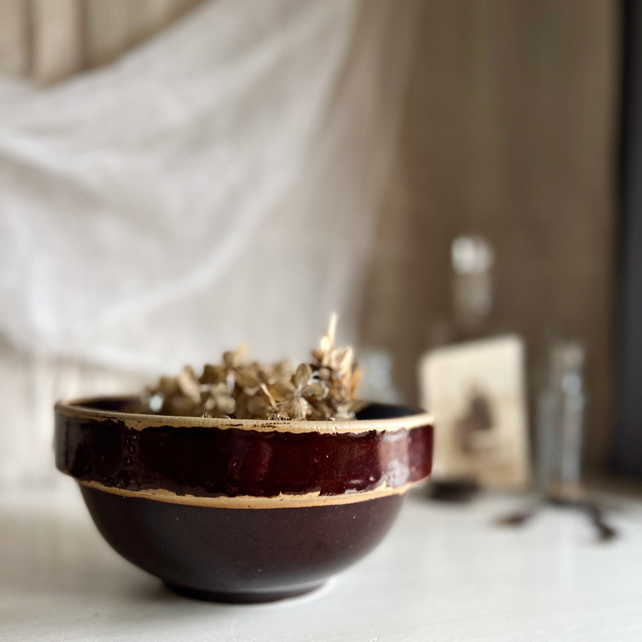 Antique Brown 7" Kitchen Crock Bowl (c.1930s)