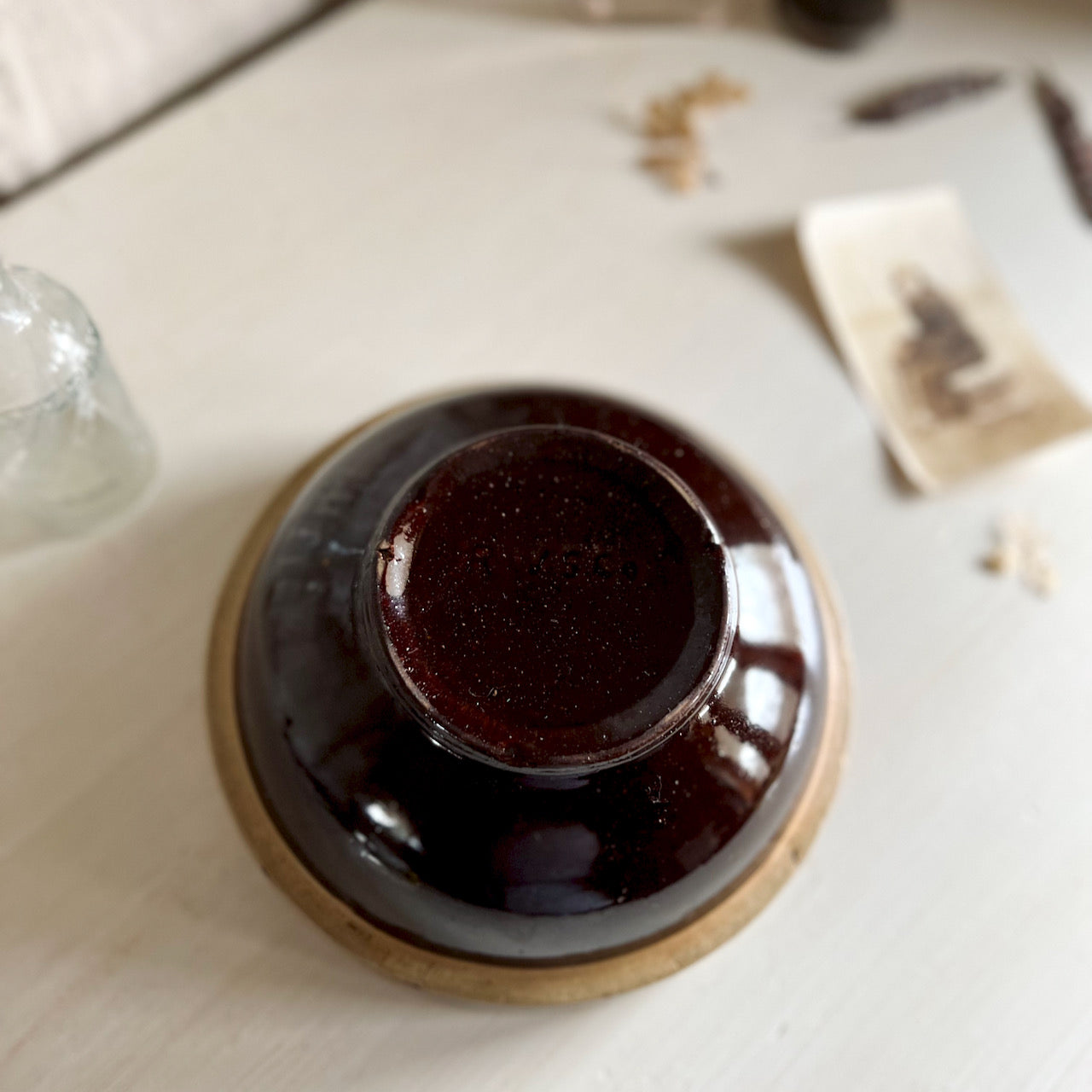 Antique Brown 7" Kitchen Crock Bowl (c.1930s)