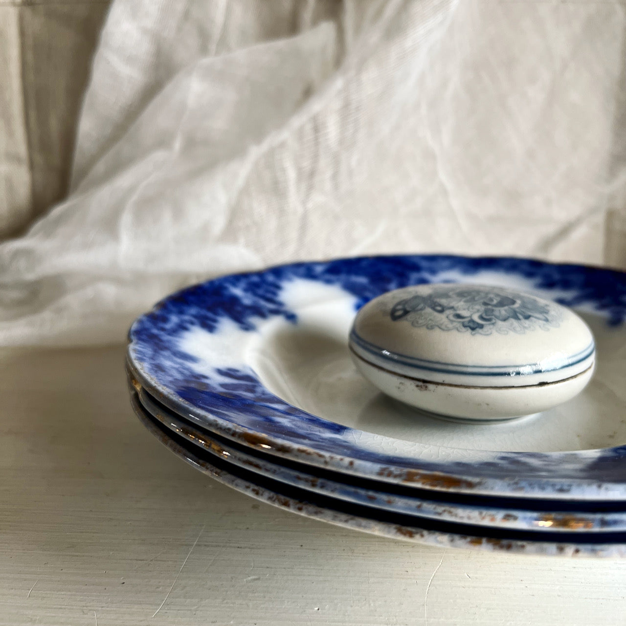 Antique Grindley Flow Blue Margeurite Ironstone Bowls (c.1900s)