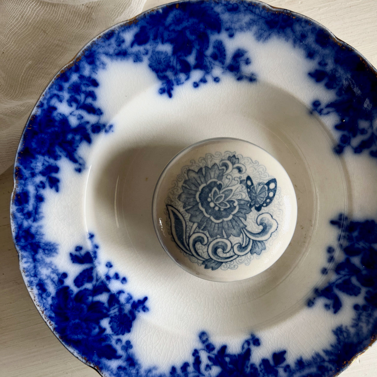 Antique Grindley Flow Blue Margeurite Ironstone Bowls (c.1900s)