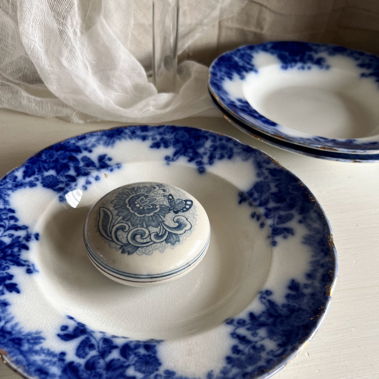 Antique Grindley Flow Blue Margeurite Ironstone Bowls (c.1900s)