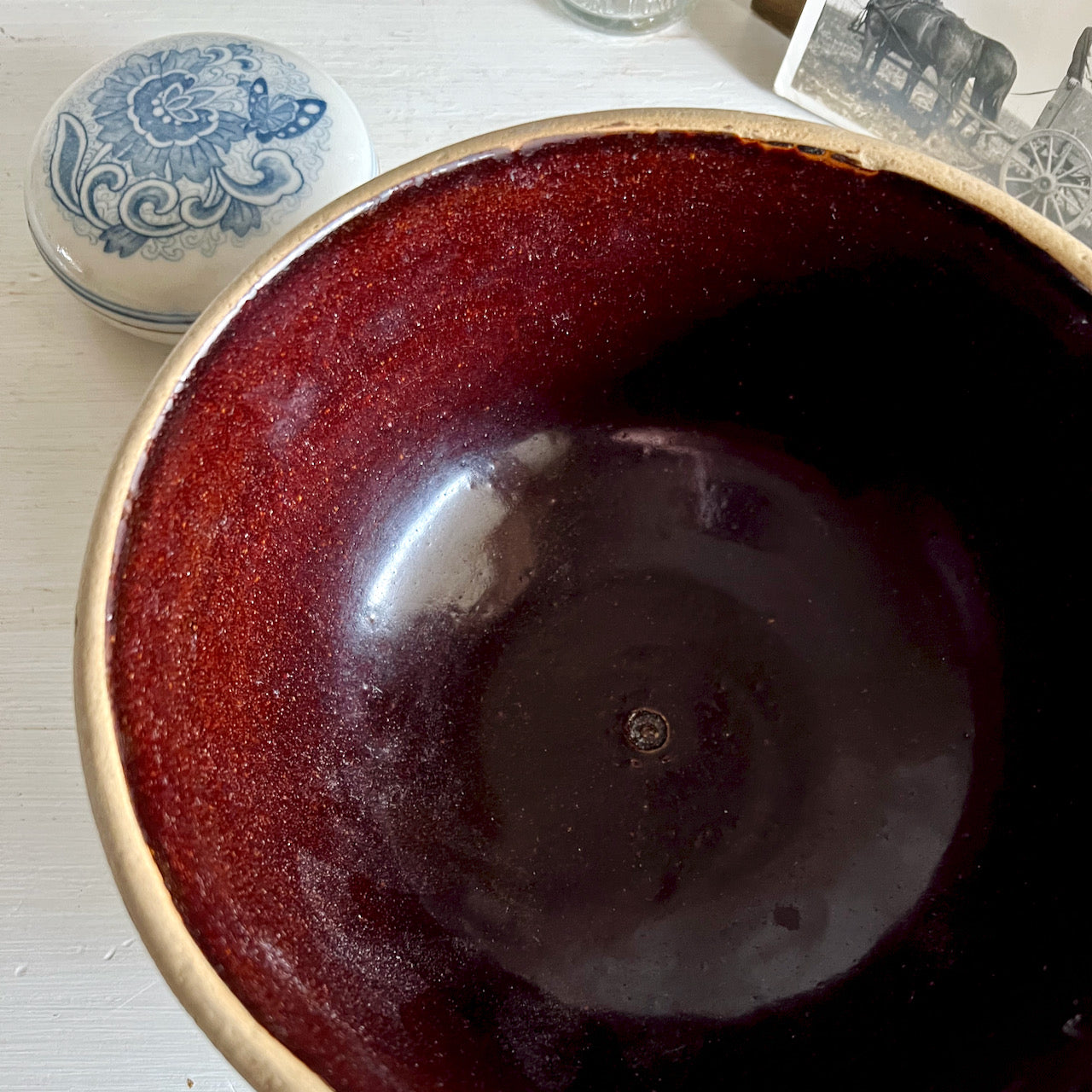 Antique Brown 7" Kitchen Crock Bowl (c.1930s)