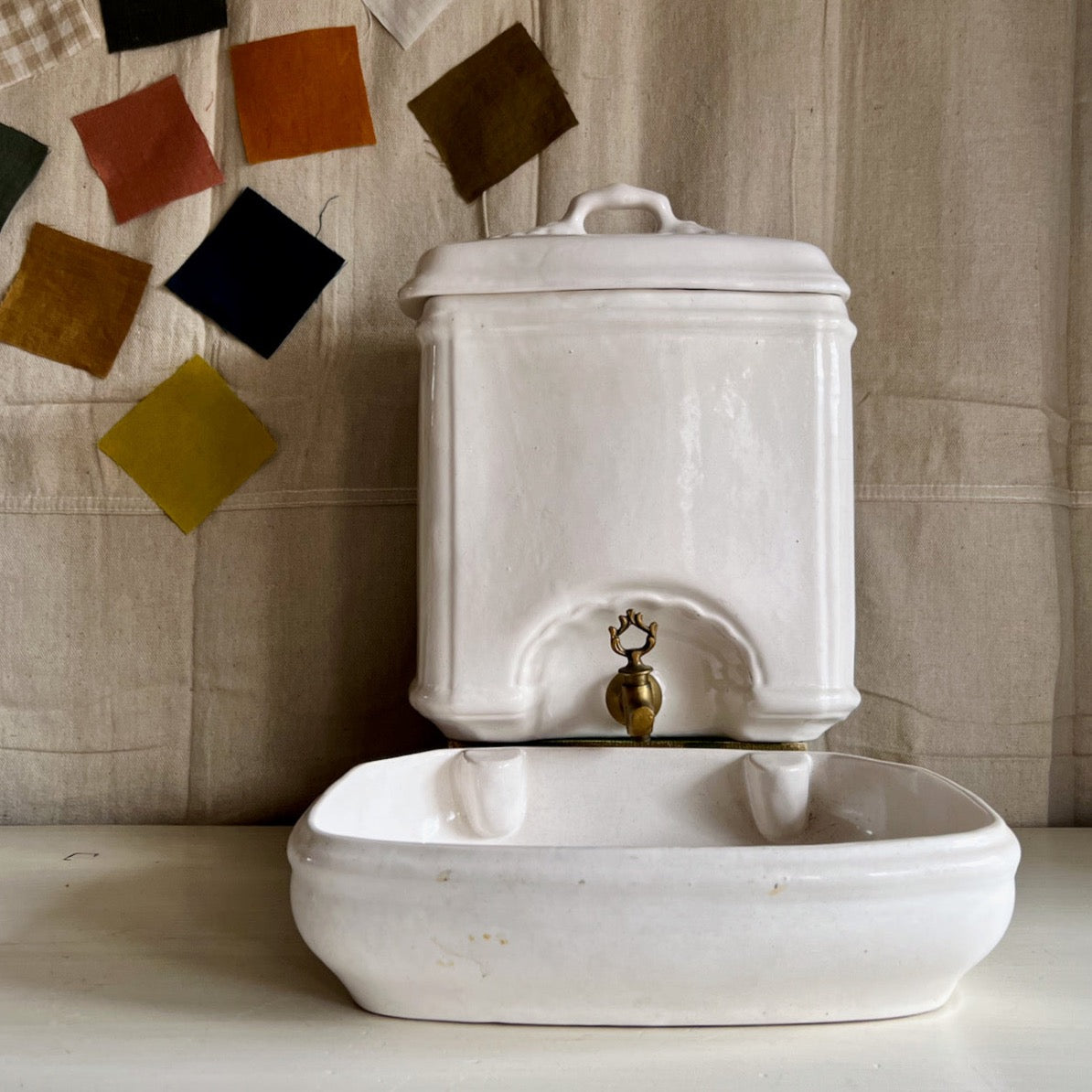 Vintage French Ironstone Wall Mount Lavabo Font and Basin (c.1900s)