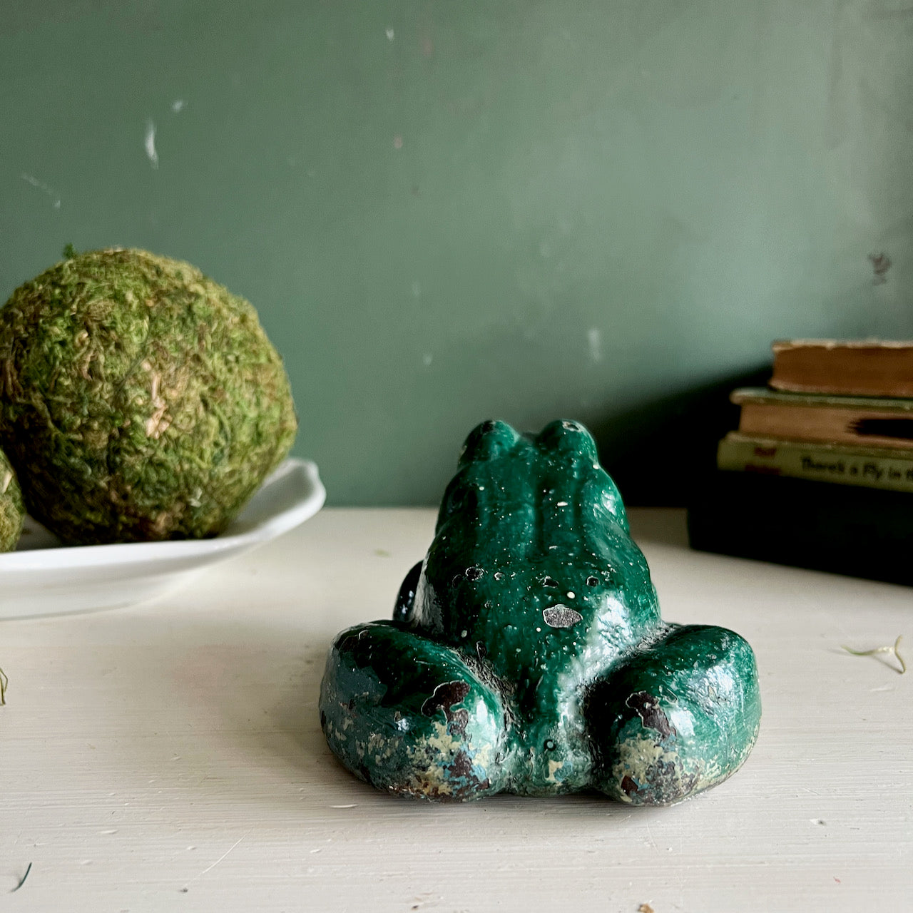 Vintage Cast Iron Enamel Frog Doorstop