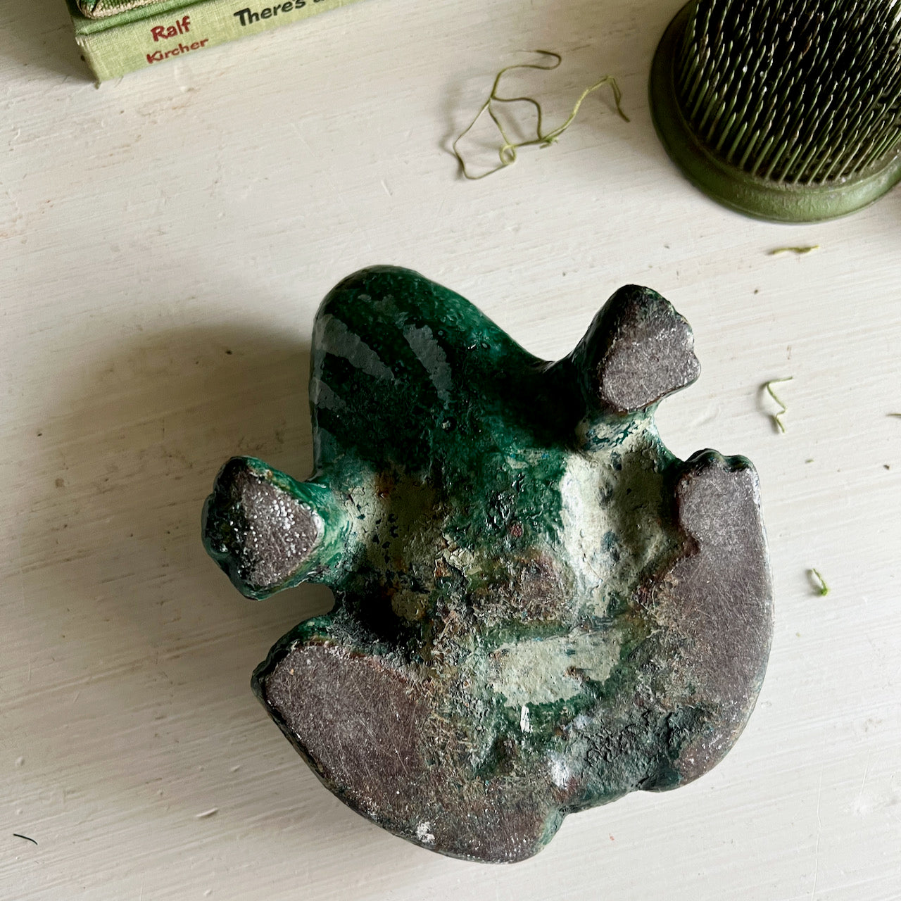 Vintage Cast Iron Enamel Frog Doorstop