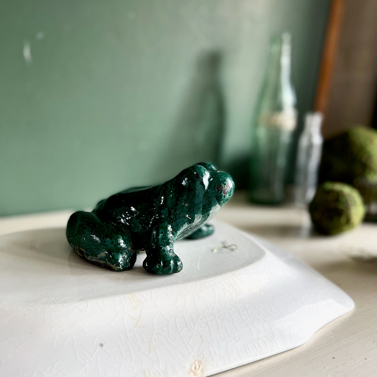 Vintage Cast Iron Enamel Frog Doorstop