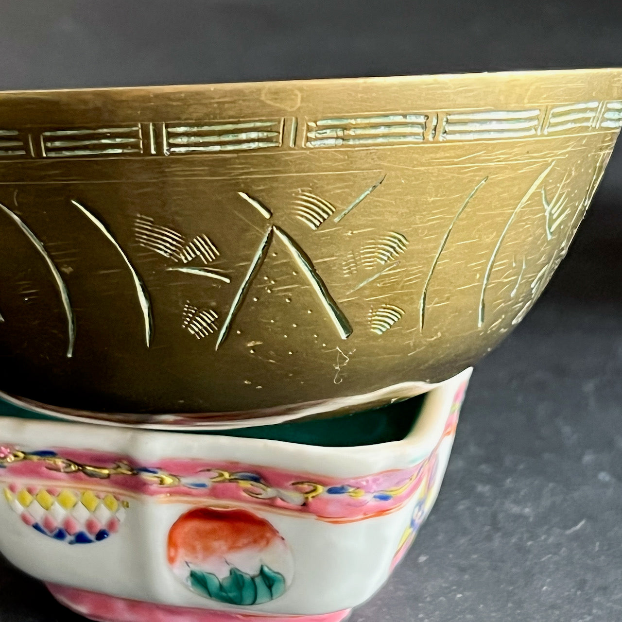 Vintage Etched Chinese Brass Bowl (c.1900s)