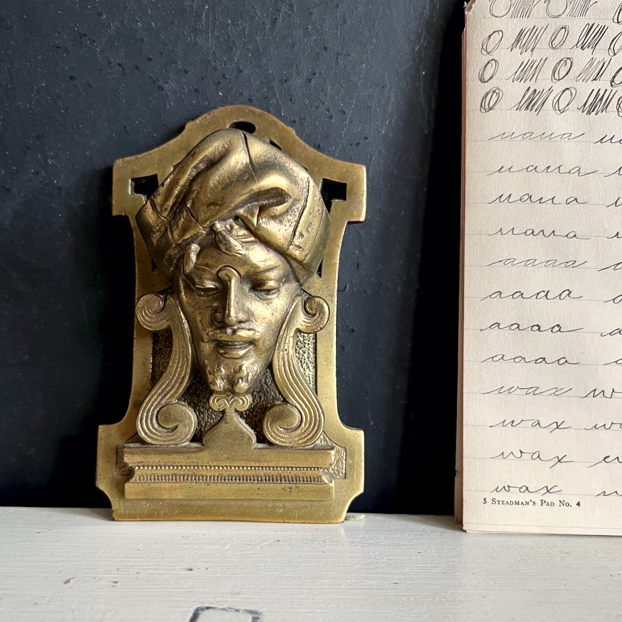 Vintage Cast Brass Turban Head Note Holder (c.1900s)