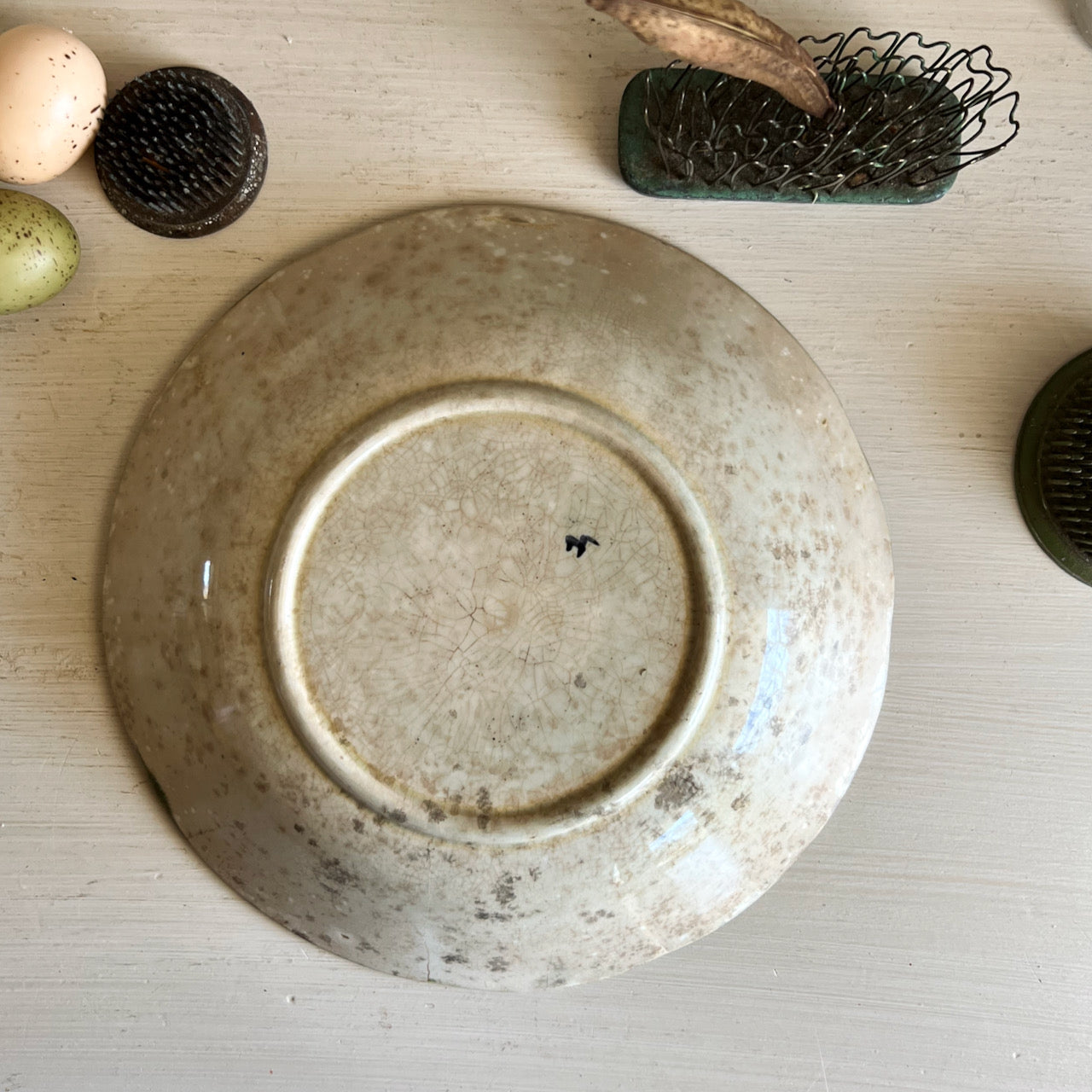 Antique Majolica Bowl With Rose Motif
