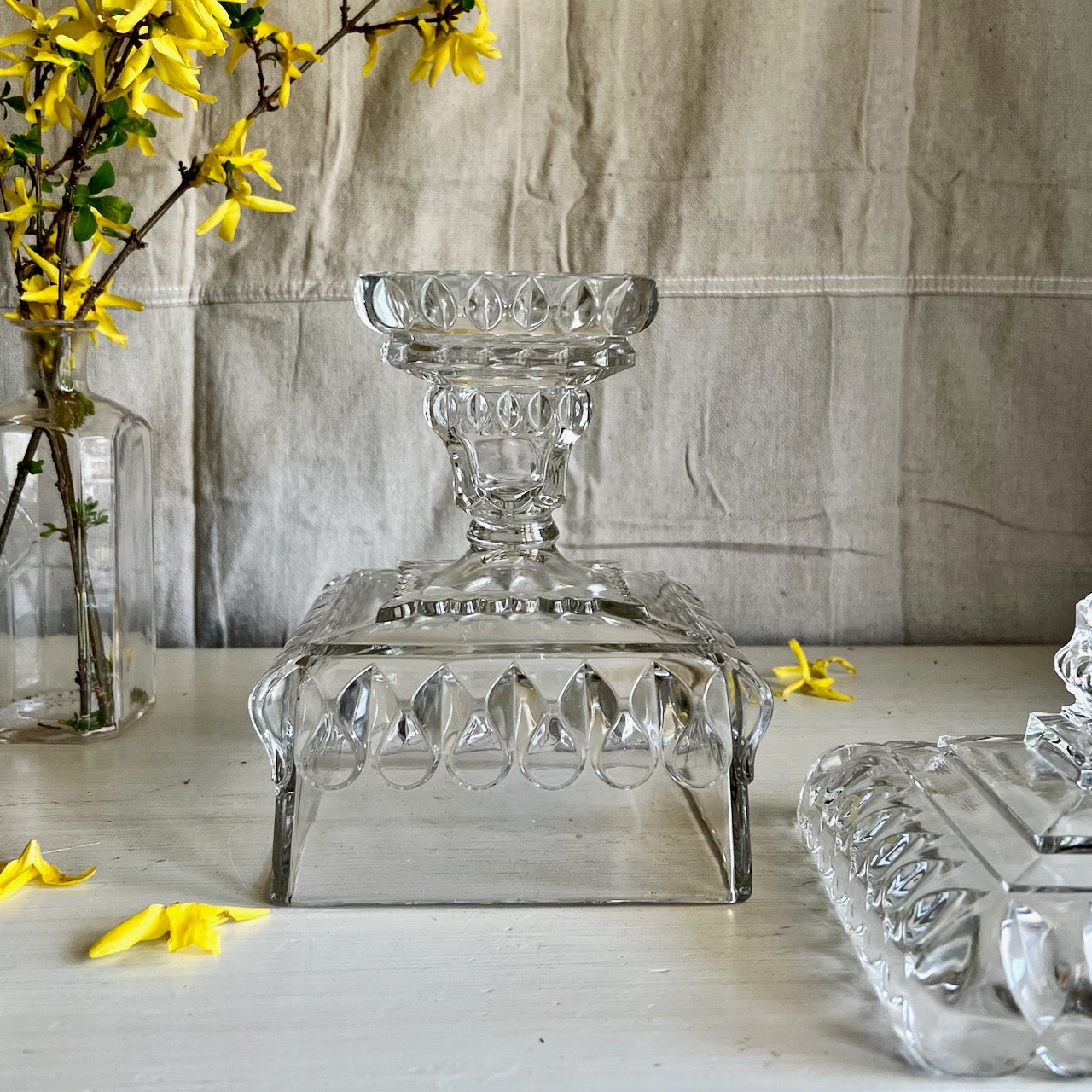 Crystal Cake Vintage Square Cake Stand EAPG Adams Glass Frosted