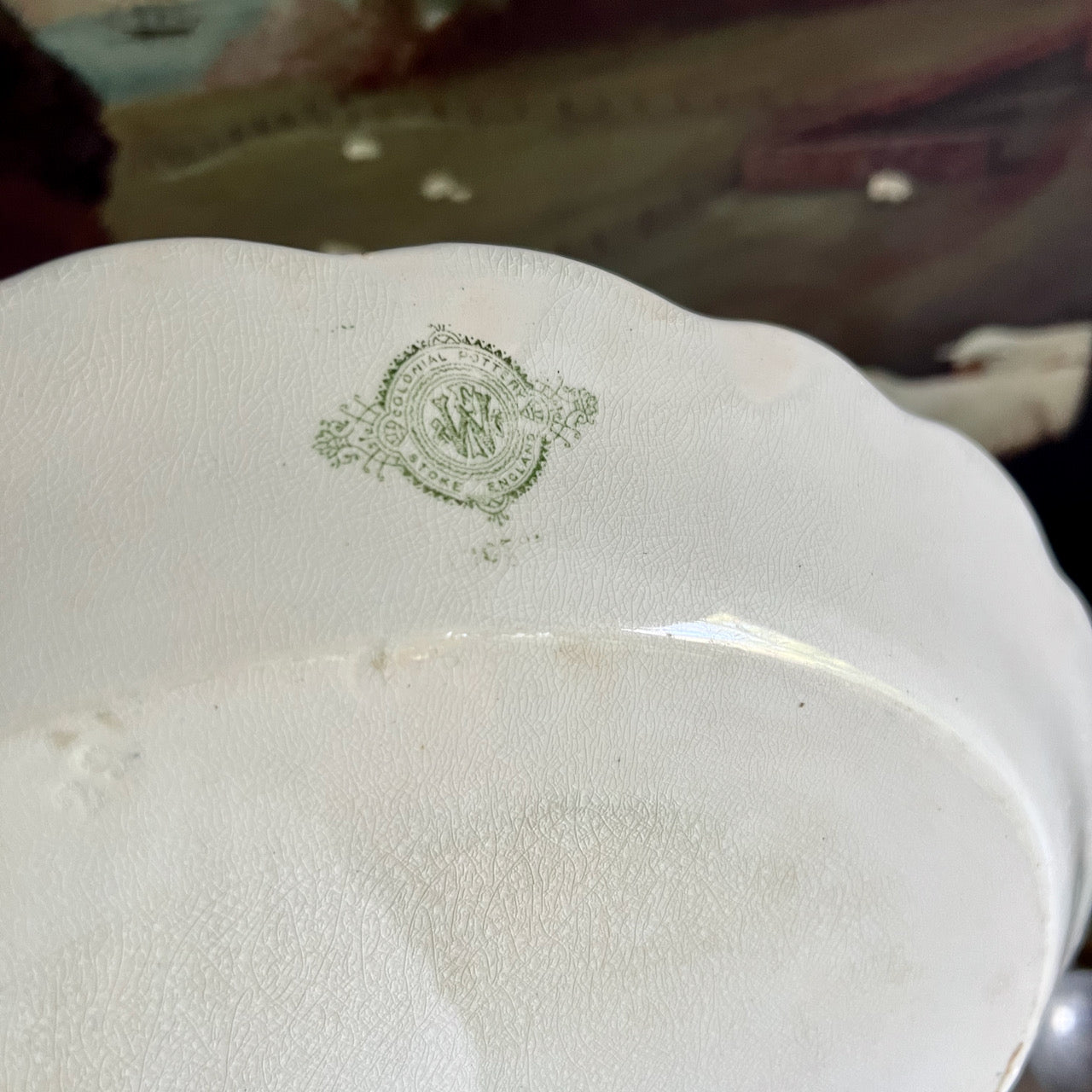 Antique English Green Transferware Dishes (c.1800s)