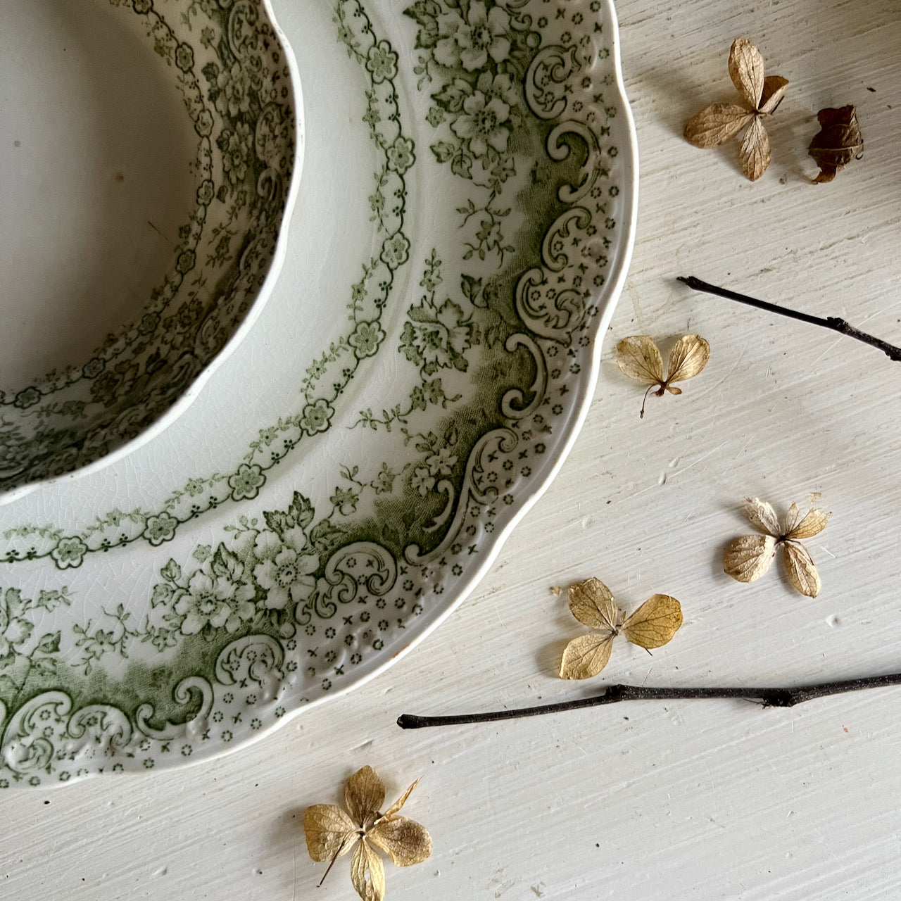 Antique English Green Transferware Dishes (c.1800s)