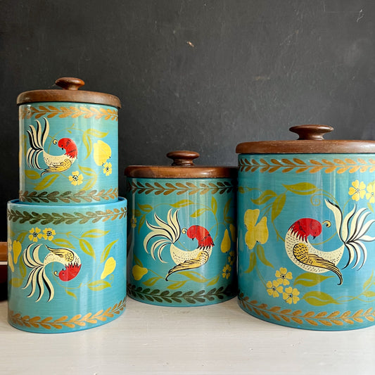 Ransburg Folk Art Bird Kitchen Canisters Set (c.1960s)