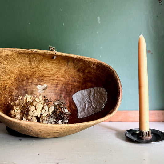 Early Primitive Burl Wood Bowl with Metal Repair (c.1800s)