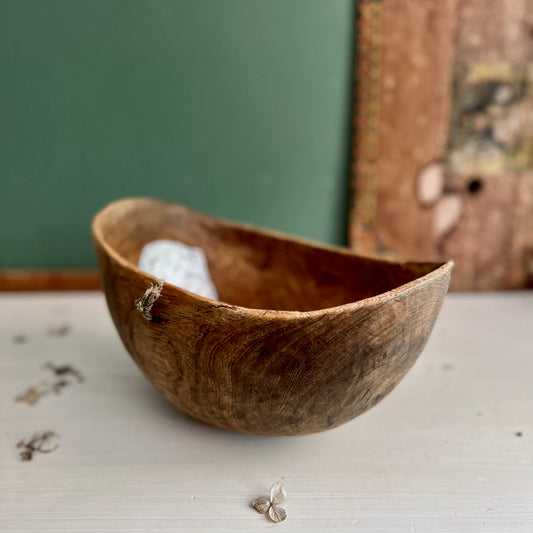 Early Primitive Burl Wood Bowl with Metal Repair (c.1800s)