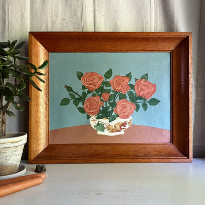 Modern Cottage Bowl of Roses Painting (c.1957)