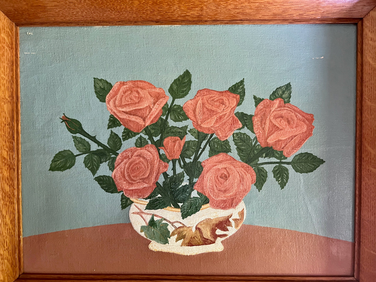Modern Cottage Bowl of Roses Painting (c.1957)