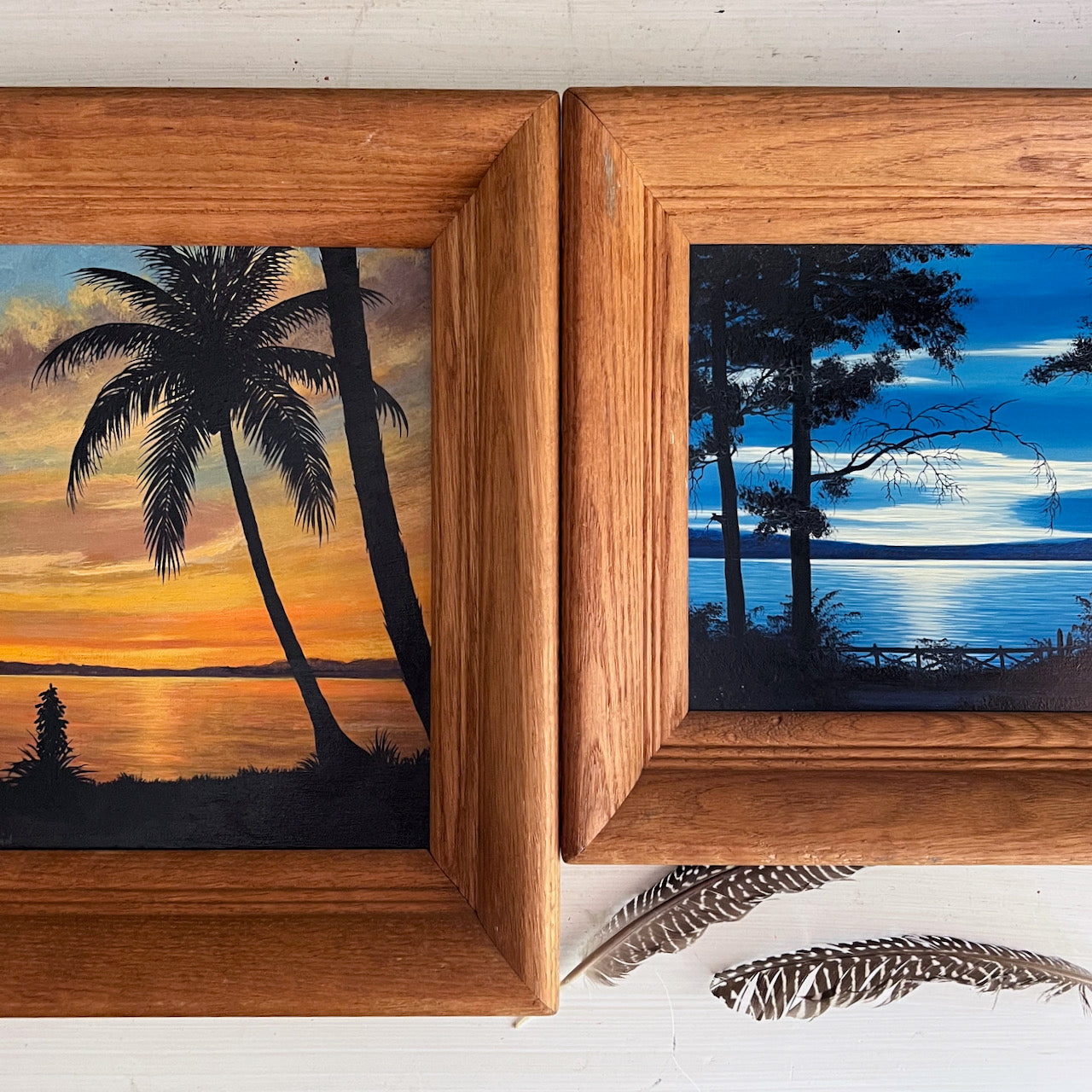 Pair of Vintage Framed Island Sunset Paintings
