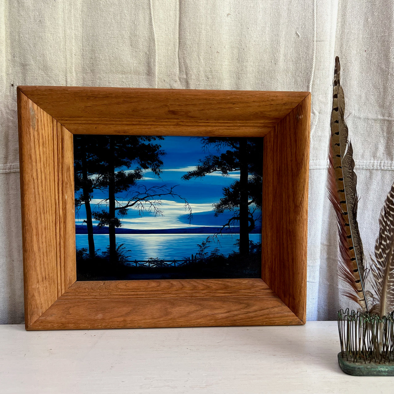 Pair of Vintage Framed Island Sunset Paintings